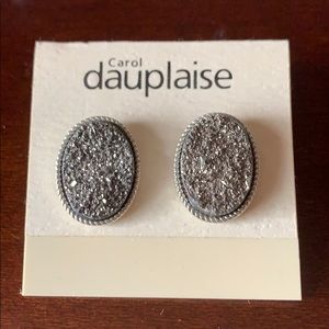 Earrings silver gray druzy studs